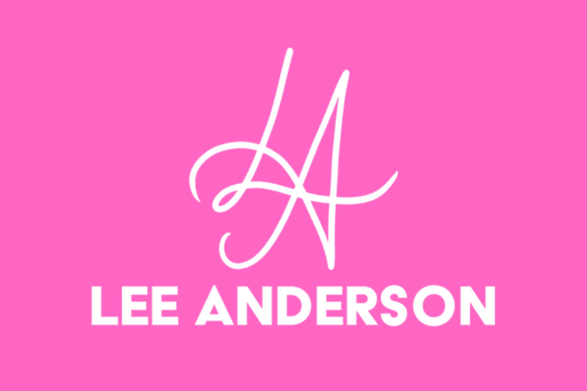 Logo of Lee Anderson with a stylized letter 'LA' on a pink background